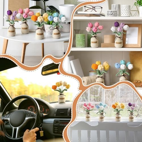 Suncalla 4 Sets Crochet Knitting Tulip Bouquet with Vase 7" - Image 6