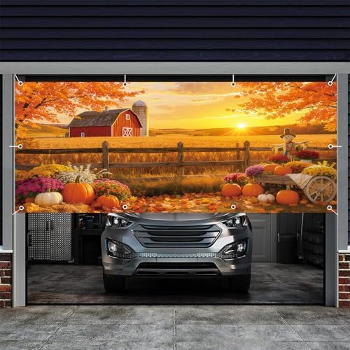 Fall Thanksgiving Garage Door Cover 7x16ft Large Hanging Backdrop Decorations Autumn Farm Harvest Friendsgiving Party Double Garage Door Banner Fabric Photo Background Outdoor - Image 6