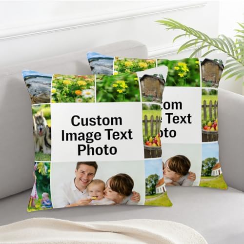 Personalized Cotton Linen Pillow Covers 20x20 Inches Set of 2 Custom Pillowcase with Picture Design Your Own Photo Text Cushion Cover with Hidden Zipper for Home Couch Sofa Livingroom - Image 6