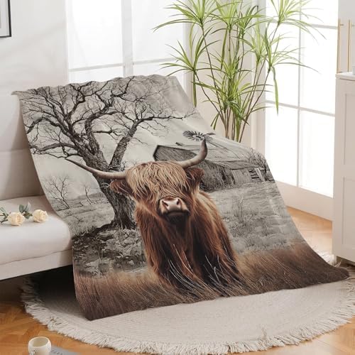 Highland Cow Blanket Highland Cow Throw Blankets Rustic Farmhouse Cattle Print Cozy Fleece Flannel Stuff Plush Lightweight Bedding Lover Gifts for Men Women Adults for Couch Sofa Bed Decor 60"X80" - Image 4
