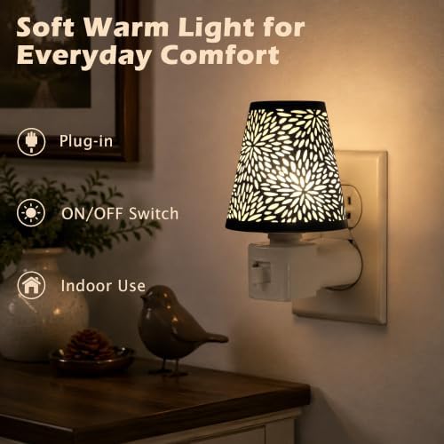 Plug in Night Light with On Off Switch, Floral Metal Shade, 2700K Warm Glow - Image 4