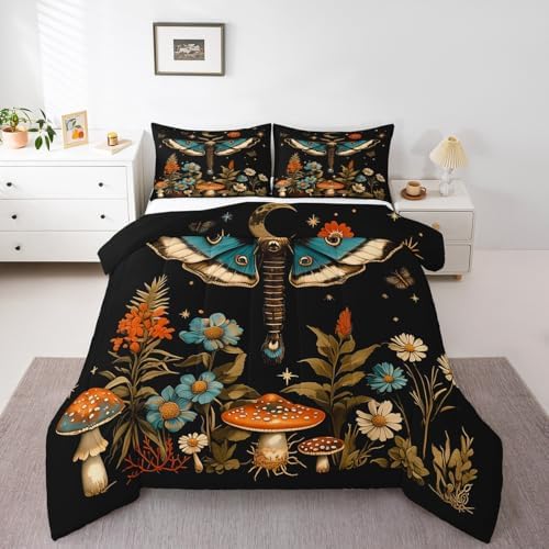 Feelyou Butterfly Bedding Set Full Size Death Moth Comforter Set for Kids Boys Girls Mushroom Comforter Flower Duvet Set - Image 6
