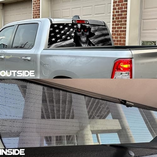 Skull American Flag Rear Window Decal for Truck,Black Flag Skull Truck Rear Window Decal,American Flag Decals for Truck Car SUV (Skull,65x17in)