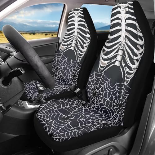 Halloween Skull Car Seat Cover for Women Spider Web Auto Front Seat Decorative Car Seat Protector Blanket Front Car Seat Covers Universal Fits for Car Truck Van