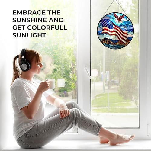 American Flag Stained Glass Window Hanging Customized Suncatcher 12" Glass Panel with Metal Chain Sun Catchers Wall Art Home Decor Gift for Women Mother's Day - Image 5