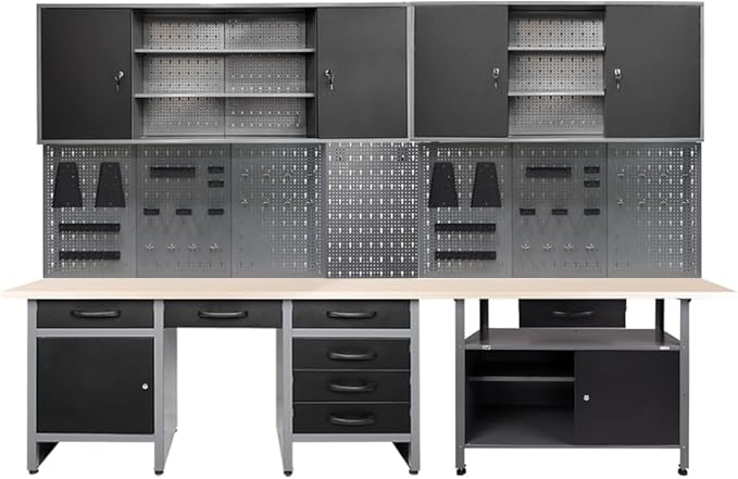 JZD Metal Storage Organization System, Wall Mount Tool Cabinets, Wood Tabletop by JZD