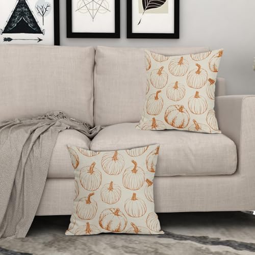 Orange Pumpkin Fall Pillow Covers 16x16 Set of 2 Autumn Themed Thanksgiving Harvest Print Decorative Throw Pillows Outdoor Farmhouse Pillowcases Cushion Case Seasonal Decor for Couch Sofa Bed - Image 3