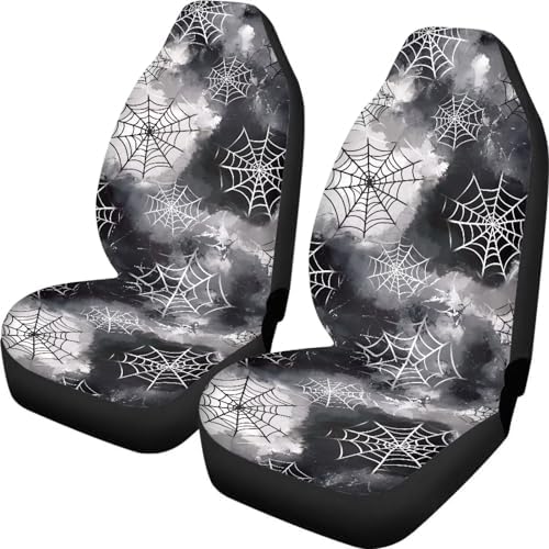 Halloween Automotive Seat Protector Set of 2 Car Front Seat Covers Non-Slip Universal Auto Seats Cushions Pads Mats Fits for Car Vehicle SUV Sedan Truck, Spider Web