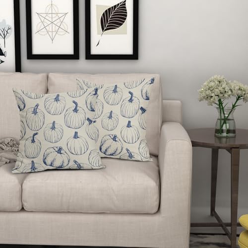 Blue Pumpkin Fall Pillow Covers 20x20 Set of 2 Autumn Themed Thanksgiving Harvest Print Decorative Throw Pillows Outdoor Farmhouse Pillowcases Cushion Case Seasonal Decor for Couch Sofa Bed - Image 7