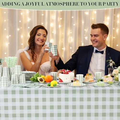 Funnymoom 452 Pcs Sage Green White Gingham Checkered Party Supplies for 50 - Image 5