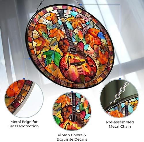 Thanksgiving Guitar Stained Glass Suncatcher by Clare Donovan Stained Glass Window Hanging Home Decor Garden Halloween Christmas Wedding Housewarming Gifts - Image 3