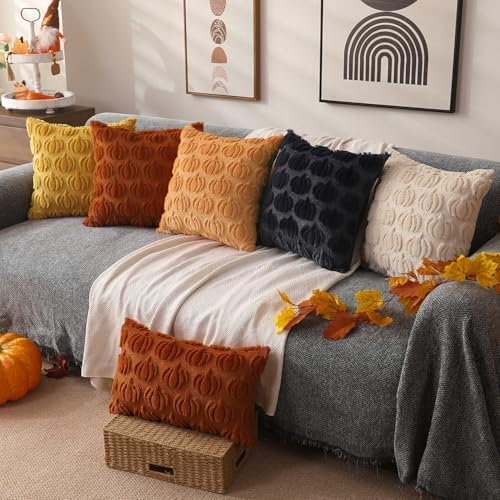 DFXSZ Fall Pillow Covers 18x18 2Pcs Light Orange Pumpkin Fall Decorations - Image 5