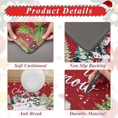 U'Artlines 2Pcs Christmas Anti Fatigue Kitchen Rugs and Mats, Tree,Snowman - Image 4