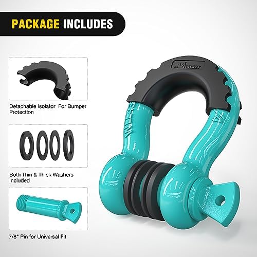 Nilight 2 PCS 3/4" D-Ring Shackle with 7/8" Screw Pin | 41,887lbs Break Strength Heavy Duty Off Road Recovery Shackle with Isolators Washers for Tow Strap,Winch,Off-Road Truck