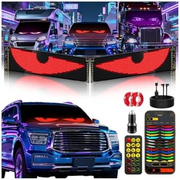 2PCS Devil Eyes Light For Windshield, 23"x5" LED Eyes Dual Screen 100% Sync, App/Remote Control, Custom Text & Graphics LED Light Sign for Car Truck SUV