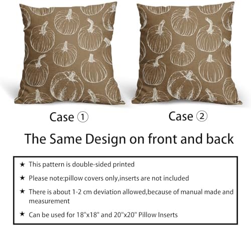 Brown Fall Pumpkin Pillow Covers 18x18 Set of 2 Autumn Themed Thanksgiving Cream Print Decorative Throw Pillows Outdoor Pillowcase Farmhouse Linen Cushion Case Decor for Home Sofa Couch Bed - Image 6