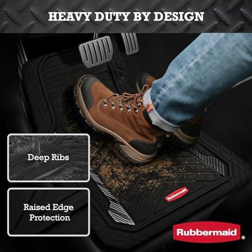Rubbermaid Car Floor Mat, Heavy Duty All-Weather Car Mats Full Set with Dual-Tone Black Aluminum Inserts – Universal Fit, Anti-Slip Backing, Trim-to-Fit for Most SUV, Sedan, Van