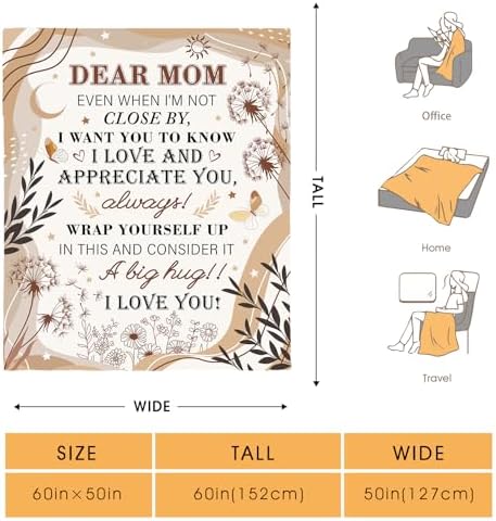 Gifts for Mom, I Love You and Appreciate Throw Blanket for Mama from Son Daughter,Birthday Valentines Mothers Day Thanksgivings Decor for Mommy Mom 50"x60" - Image 2