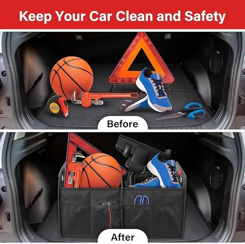 Simple Deluxe Car Trunk Organizer, 2 Compartments Collapsible Trunk Storage, Anti-slip Design, Made of Waterproof 600D Oxford Polyester, Suitable for SUV, Minivan, Truck, Standard Size, Black - Image 5