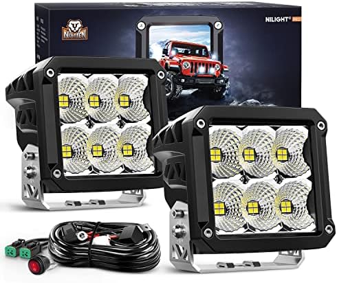Nilight 2 PCS 4 Inch 120W 120° Super Flood Square LED Pod Lights