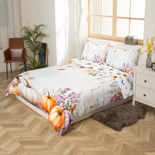 Erosebridal Happy Thanksgiving Bedding Set Toddler Size,Fall Pumpkin Harvest Comforter Cover for Kids Teen Adult, Maple Autumn Leaves Duvet Cover Rustic Farmhouse Quilt Cover Country Bedroom Decor - Image 5