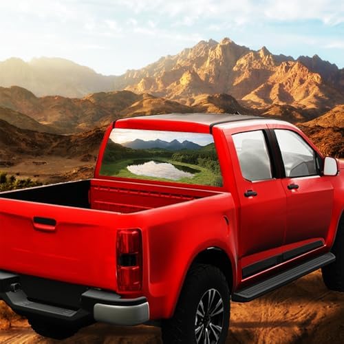 Valley Lake Truck Back Window Graphics Decals, Modern Forest Sunrise Landscape Universal See Through Rear Window Vinyl Wrap Full Window Decals for Trucks SUV 66 x 22 inch