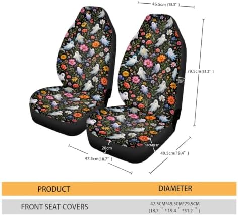 Talayituse Daisy Floral Ghost Print Car Seat Cover for Front Seats, Stretchy Soft Vehicles Seat Cover Universal Fit High Back Car Interior Accessories for SUV Van Sedan Halloween Decor