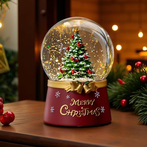 Christmas Snow Globe Lantern Water Glittering Christmas Tree Crown with Music & Timer, USB Lined/Battery Operated Lighted Water Lantern for Christmas Festival Decoration Gifts - Image 2