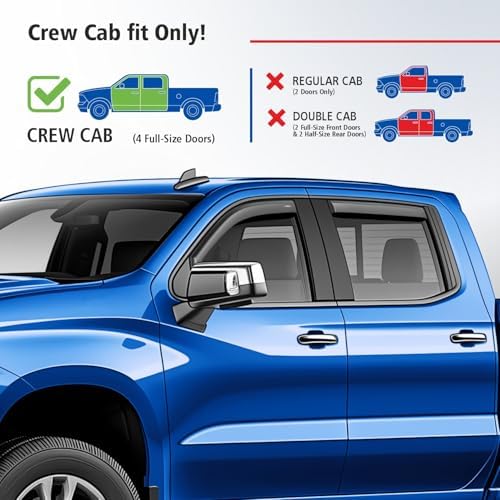 Goodyear Shatterproof in-Channel Window Deflectors for Chevrolet (Chevy) Silverado/GMC Sierra 1500 2019-2026 Crew Cab,Rain Guards,Window Visors,Vent Deflector, Truck Accessories,4pcs - GY009003