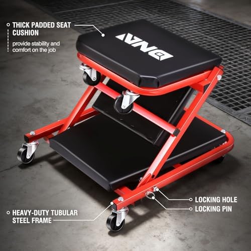 ‎DNA MOTORING TOOLS-00184 36 Inches 2 IN 1 Rolling Folding Car Creeper/Seat, 6 Pcs 2" Casters, 150kg Weight Capacity, Red - Image 3