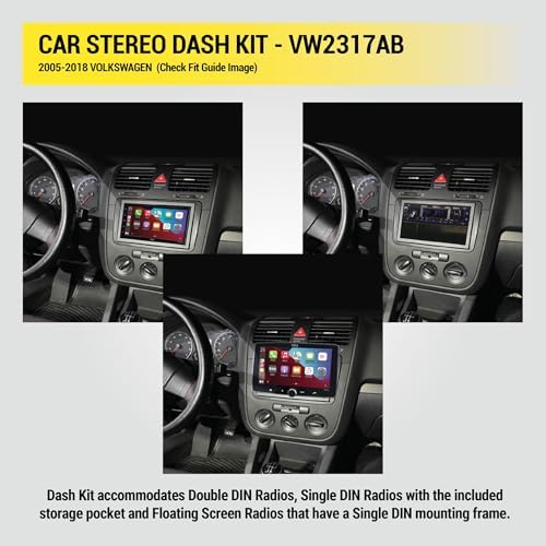 Scosche VW2317AB Double DIN or Single DIN + Pocket Radio Install Dash Kit Compatible with Select 2005-18 Volkswagen Vehicles - Aftermarket Car Stereo Installation - See Guide in Images for Vehicle Fit