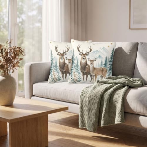 KiuLoam Winter Reindeer Pillow Covers 20x20 Set of 2 Rustic Christma Decor - Image 6
