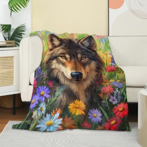 Wolf Theme Blanket, Soft Cozy Warm Throw Blanket for Adults Kids Women, Comfy Lightweight Fuzzy Flannel Blankets for Couch, Travel, Car, Home Decor 80×60 Inch - Image 2