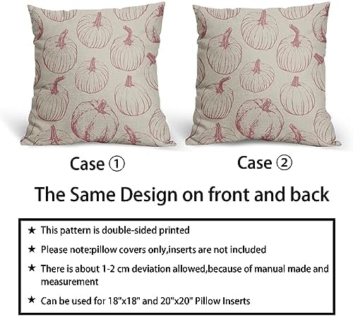 Fall Pillow Covers 18x18 Set of 2 Pink Pumpkin Autumn Themed Thanksgiving Harvest Print Decorative Throw Pillows Outdoor Pillowcase Farmhouse Linen Cushion Case Decor for Sofa Couch Bed - Image 6