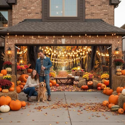 Fall Garage Door Cover 8x6ft Pumpkin Forest String Lights Autumn Decor - Image 6