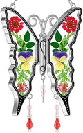 KY&BOSAM Butterfly Suncatchers Pressed Flowers Stained Glass Window Hanging by KYBOSAM