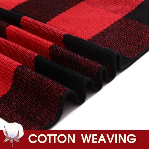 Christmas Red and Black Plaid Rug 8x10 ft, Extra Large Cotton Hand-Woven Buffalo Check Area Rug for Living Room, Bedroom, Patio, Christmas Holiday Farmhouse Decor, Washable Outdoor Indoor Carpet - Image 5