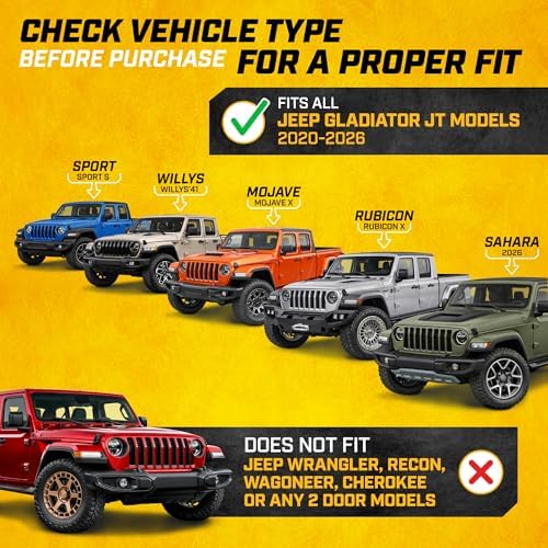 Cat® JustFit™ 3D Floor Mats for Jeep Gladiator (JL) 2020-2026, All Weather Custom Fit Jeep Gladiator Floor Liners with Extended Coverage Design, Car Floor Mats (Full Set Front & Rear)