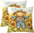 Manfei Fall Scarecrow Pillow Case Covers Double Sides,Rustic Yellow Sunflower Fall Maple Leaves Pack of 2 Pillow Covers,Cabin Farmhouse Autumn Harvest Decorative Throw Pillow Covers,20"x 20" by Manfei