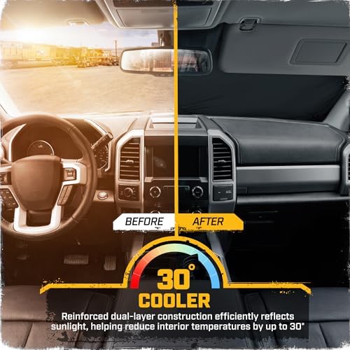 Windshield Sun Shade for Ford F-250 2015-2020, Foldable Front Window Sunshade, UV Heat Blocker, Interior Protection Sun Shield, Keeps Truck Cab Cool, Heavy-Duty Truck Accessory - Gray Camo