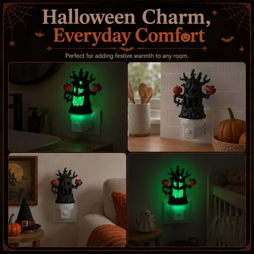 Halloween Ghost Tree Water Motion Night Light with Pumpkin Lanterns - Image 5