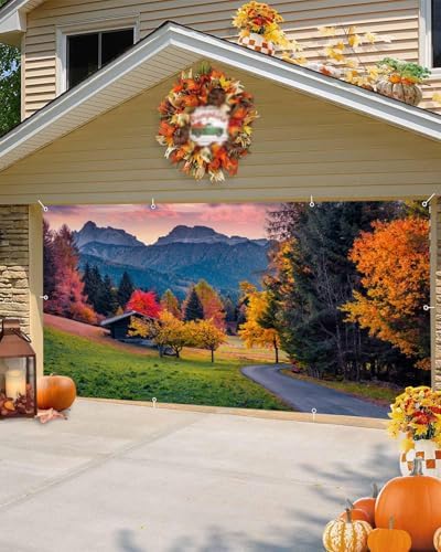 Fall Garage Door Cover Banner Decorations Backdrop 7x16ft Large Thanksgiving Autumn Country Forest Maple Leaves Nature Landscape Garage Door Banner Party Photoshoot Studio Prop Photography Background - Image 7