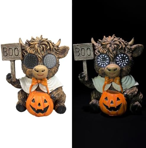 Halloween Highland Cow LED Statue, Boo Sign Pumpkin Decor - Image 2