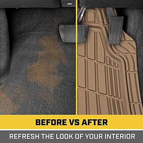 Cat® ToughRide™ Heavy-Duty 3 Piece Rubber All Season Floor Mats for Car Truck Van SUV, Beige - Premium Trim to Fit Cars Floor Mat, All Weather Deep Dish Automotive Floor Mats, Total Dirt Protection