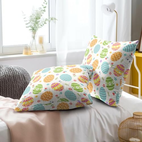 Easter Throw Pillow Covers 18X18 Inches Set of 2 Colorful Eggs Spring Flowers Pillowcase Soft Cotton Square Seasonal Cushion Covers for Living Room Sofa Bedroom Decor - Image 6