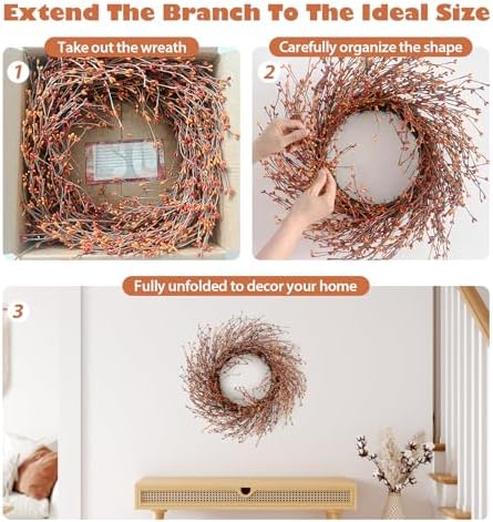 24 Inch Fall Wreath for Front Door Full Artificial Grapevine Wreath - Image 3