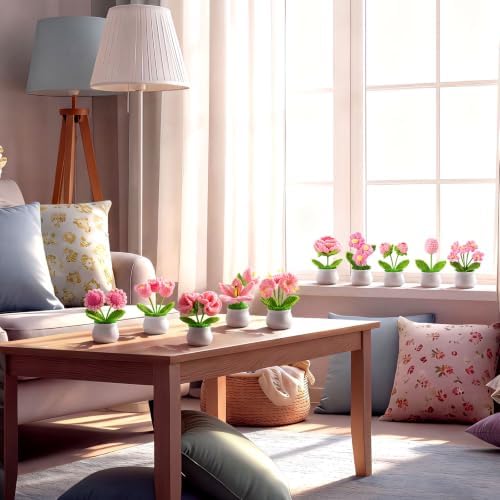 Suncalla 10 Pcs Pink Crochet Flowers Pot Bulk Thank You Gifts Crochet Plant - Image 6
