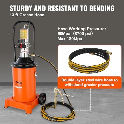 VEVOR Grease Pump, 3 Gallon Air Grease Pump with 13 ft High Pressure Hose and Grease Gun, 12L Pneumatic Grease Pump with Wheels, Portable Lubrication Grease Pump - Image 4