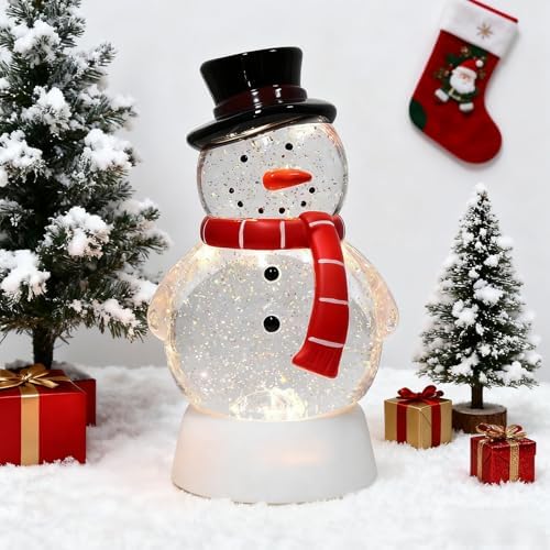 Christmas Snow Globe Snowman Lighted Musical Glitter Globe Battery Operated or USB Powered with Timer Water Glittering Snowing Globe for Christmas Party Home Table Decorations Gifts (Snowman) by Xyvoxme