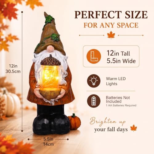 Topadorn Fall Gnome Decor with LED Light, Thanksgiving Tabletop Decoration - Image 2